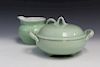 Chinese celadon covered porcelain bowl and pitcher.