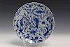 Chinese celadon glaze blue and white porcelain plate, Qianlong mark. 