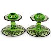Pair of Green Depression Glass Candleholders