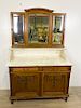 French Carved Oak Marble Top Wash Stand