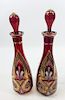 Pair of Bohemian Ruby Glass Decanters