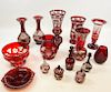 15 Pieces of Bohemian Ruby Glass