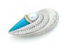 Henry Dunay Platinum 18k Diamond Turquoise Pearl Brooch