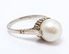 Antique 14K White Gold Pearl Ring