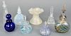 Nine piece art glass group to include Steven Calcite vase with ruffle rim, and eight additional perfume bottles, Sabino art glass frosted perfume bott
