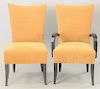 Set of eight contemporary upholstered dining chairs, including two arm chairs.