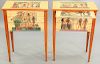 Pair of Egyptian style three drawer stands, with pullout slides, ht. 29 in., top 12 1/2" x 21 1/2".