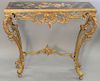 Brass hall table having top made of Chinese screen, ht. 32 in., top 13" x 36".