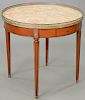 Louis XVI Style round marble top table, with brass gallery. ht. 28 in., dia. 29 1/2 in.