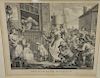 William Hogarth, etching/engraving, "The Enraged Musician," 1741 published by WM Hogarth. sight size: 15 1/2" x 17 1/4".