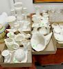 Large group of Belleek in five tray lots, to include Beehive lighthouse, shell dishes, lamp, plates, candle sticks, vases, creamer, sugar, pitcher, et