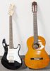 Two Yamaha guitars, Yamaha EG-112 electric guitar, black with white, serial number 10319048, in cloth case, along with Yamaha CG-100A acoustic guitar,