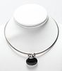 Silver Onyx Pendant and Omega Necklace, 2