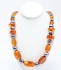 Vintage Silver & Amber Graduated Bead Necklace
