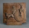"Boys Riding Penny Farthings" Bas-Relief Plaque