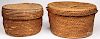 Two large lidded rye straw baskets