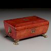 Regency Brass-Mounted Red Leather Sewing Box