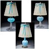 (3) Blue Glass Fluid and Vase Lamps