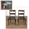 Pair Regency Lacquered and Eglomise Side Chairs