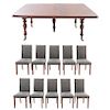 Comedor. Siglo XX. En talla de madera. Consta de: Mesa con extensiones y 10 sillas. 72 x 193 x 156 cm. (mesa)