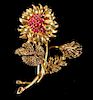 18k YG Tiffany & Co. Ruby Sunflower Brooch
