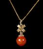 14K Yellow Gold Necklace w/Coral Jade Pendant