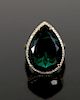 18K Yellow Gold Ring w/Emerald Colored Stone