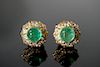 Massive Cabochon Cut Emerald and Diamond Earrings