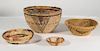Group, Four Papago Baskets with Color & Designs