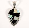 Calvin Begay Acoma Jet, 925 and Opal Pendant