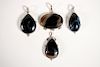 Group, Four Sterling & Polished Stone Pendants