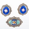 Pair of Aldrich Sterling, Lapis, Coral and Turquoise Earrings