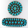 Two Native American Silver and Turquoise Brooches
