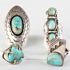 Four Native American Turquoise and Silver Rings