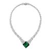18k White Gold Diamond and Emerald Necklace