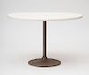 WHITE FORMICA PEDESTAL TABLE WITH WROUGHT-IRON BASE