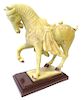 Chinese Terracotta Horse On Mounted Wooden Base