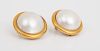 PAIR OF 18K YELLOW GOLD, PEARL AND DIAMOND EARCLIPS