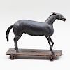Black Painted Wood Model of a Horse on a Trolley, Possibly Continental
