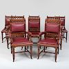 Set of Eight American Aesthetic Movement Carved Mahogany Dining Chairs