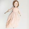 American 'Queen Anne' Painted Wood, Leather, Glass and Fabric Doll, New England