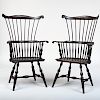 Pair of Wallace Nutting Black Painted Windsor Armchairs, Stamped