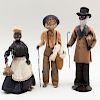 Group of Three African American Painted Nuts and Fabric Dolls