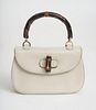 GUCCI WINTER WHITE LEATHER HANDBAG WITH BAMBOO HANDLE