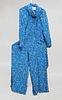 HALSTON BLUE AND WHITE FLORAL PATTERNED SILK JUMPSUIT WITH SASH, SAKS FIFTH AVENUE