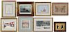 Group of Eight Framed Pieces of Art