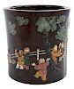 Wooden Brush Pot With Hardstone Inlay