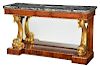 Regency Style Brass Inlaid Dolphin Figural Console