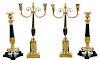Two Pairs Empire Style Gilt Bronze Candlesticks