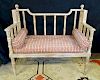 FAUX BAMBOO CANED BENCH WITH PLAID UPHOLSTERED CUSHIONS 